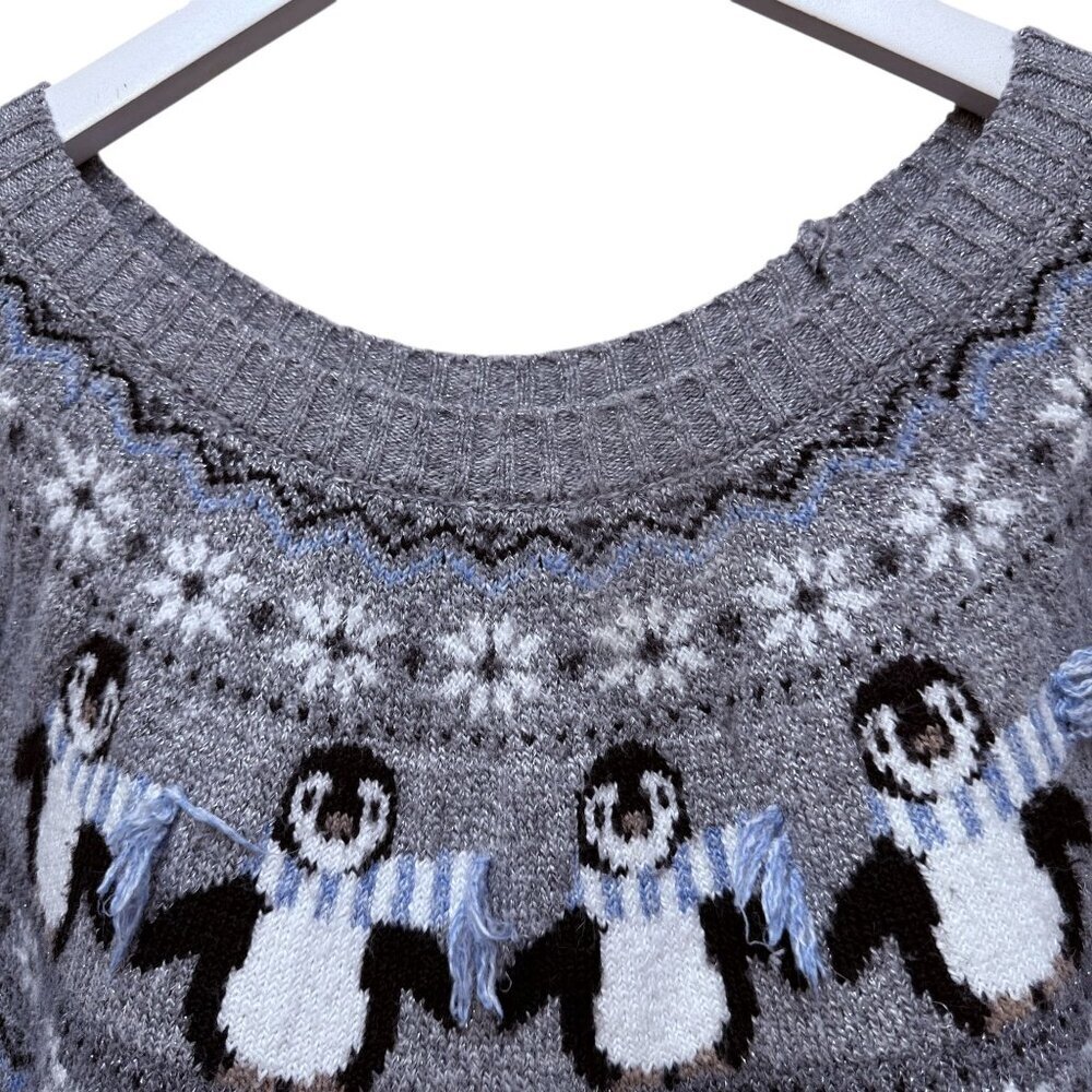 HOLIDAY TIME Penguins Fair Isle Christmas Sweater Womens XXL Blue Gray - Picture 3 of 7